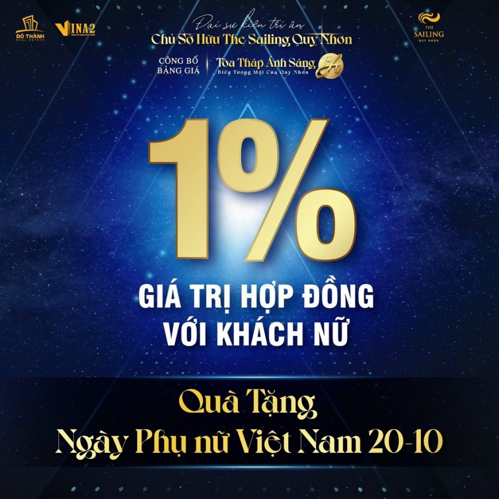 The Sailing Quy Nhơn tặng khách hàng nữ 1% GTCH nhân ngày 20/10 